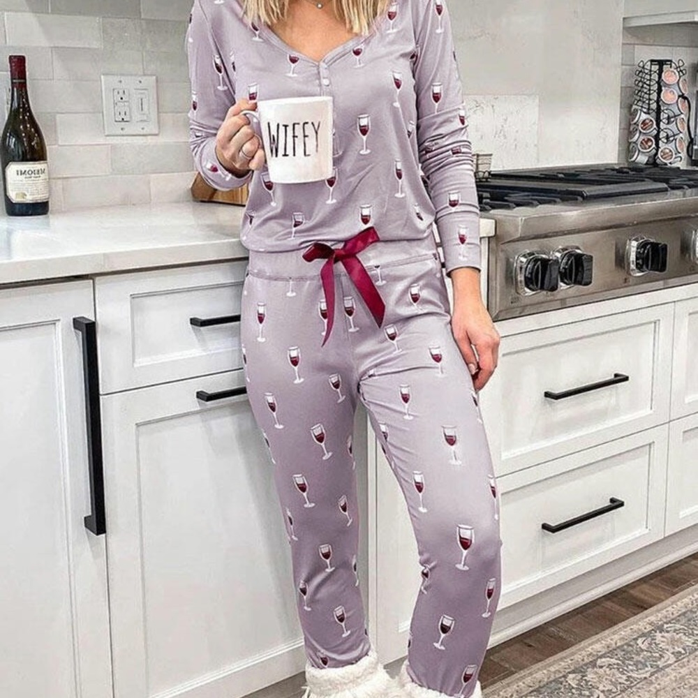 Wine print pajama set